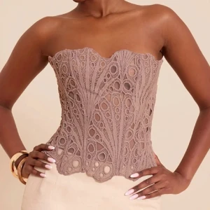 Brun spetskorsett med snörning - Säljer denna trendiga bruna korsett med snörning i ryggen, hur tight den ska sitta bestämmer du alltså själv! Korsetten är helt oanvänd med prislapp kvar. Passar året runt till alla sorters outfits💕