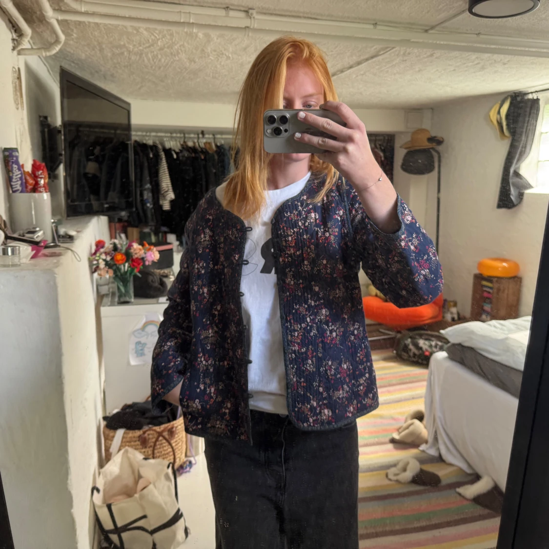 Quiltad blommig overshirt i blått - 1