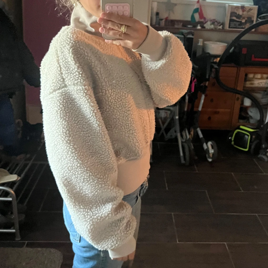 Beige teddyjacka med dragkedja - 2