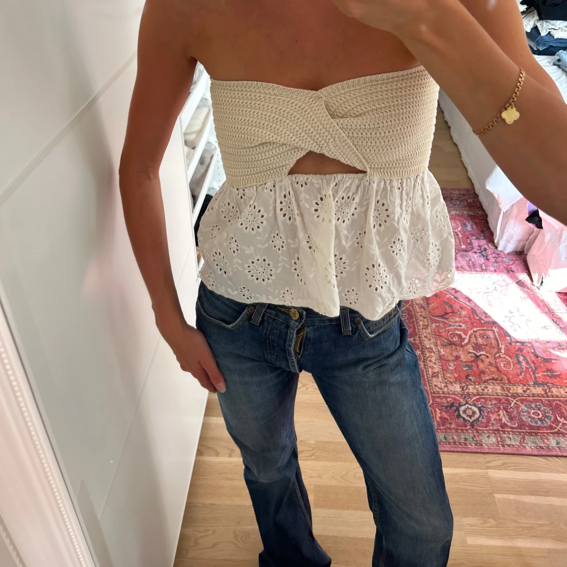 Vit broderad bandeau tubtopp zara 