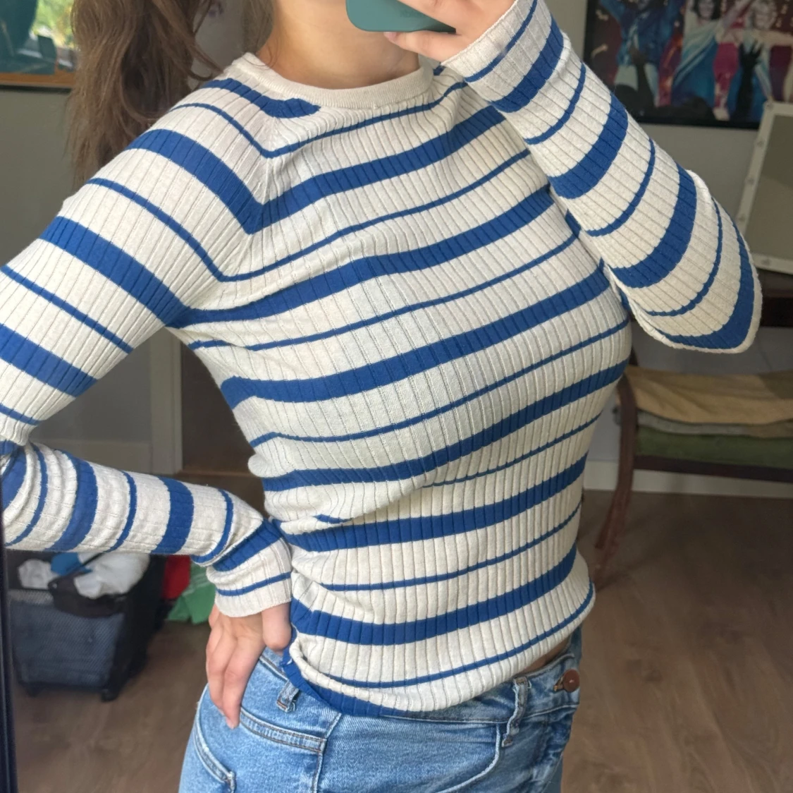Randig ribbad långärmad tröja - 1