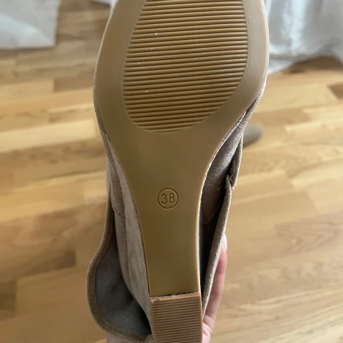 Beiga fold-over mockastövlar med kilklack - 3