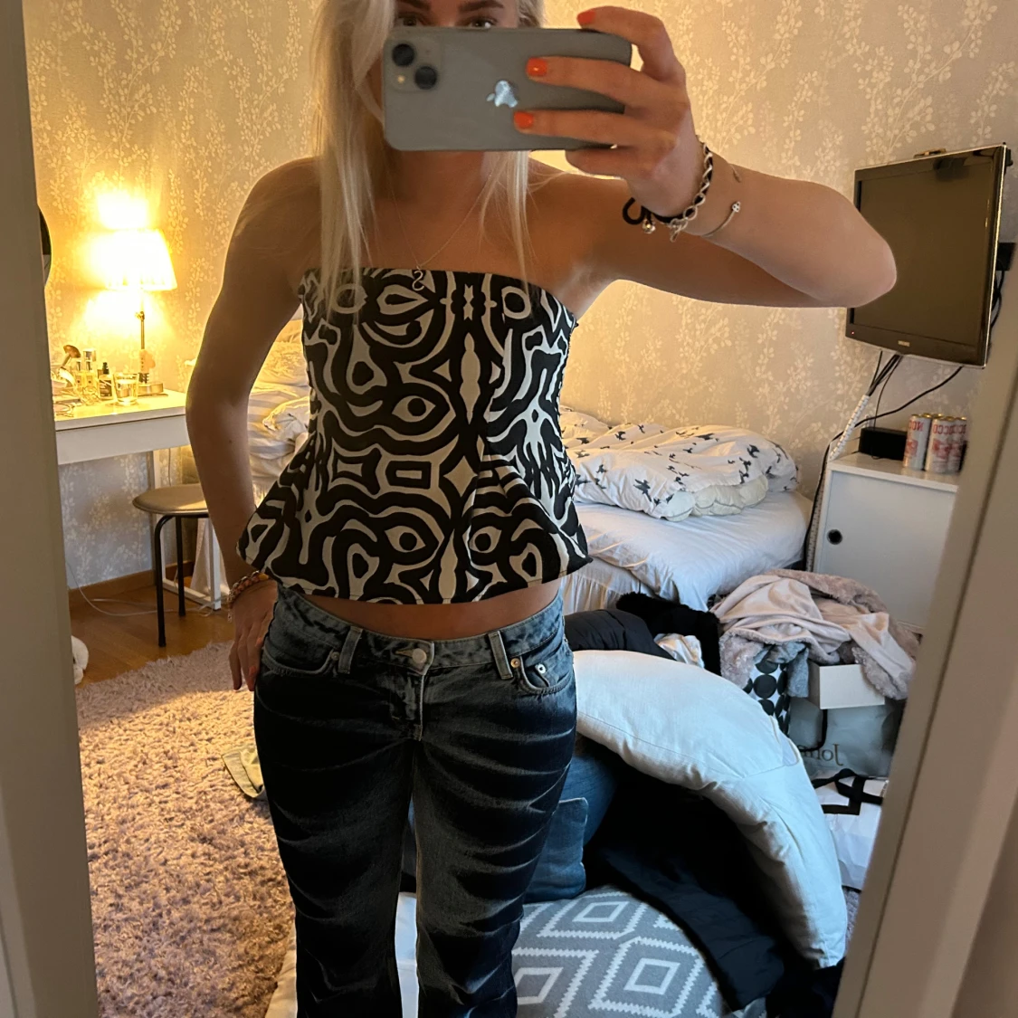 Svartvit mönstrad tubtopp - 1