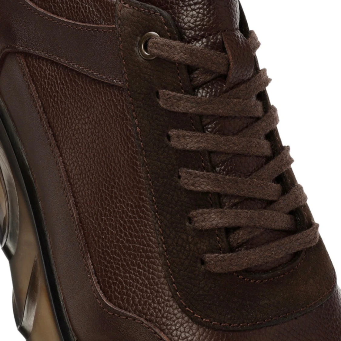 Bruna läder sneakers med luftig sula - 1