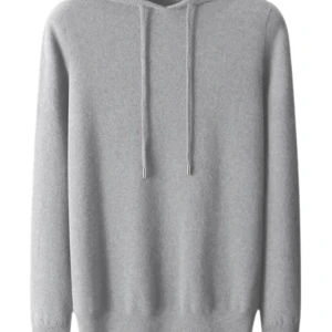 Grå stickad hoodie med huva - Mjuk och stilren grå hoodie i stickat material med huva och dragsnören. Tröjan har långa ärmar och ribbade muddar vid ärmslut och nederkant. Perfekt för dig som gillar en clean och enkel look. Liten k storleken