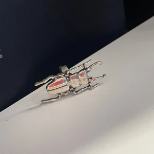 Silverfärgad ring med insekt - Unik ring i form av en skalbagge, helt i silverfärgad metall. Ringen har detaljerade ben och antenner som ger en cool och edgy vibe. Perfekt för dig som vill sticka ut med accessoarer som har en twist.
