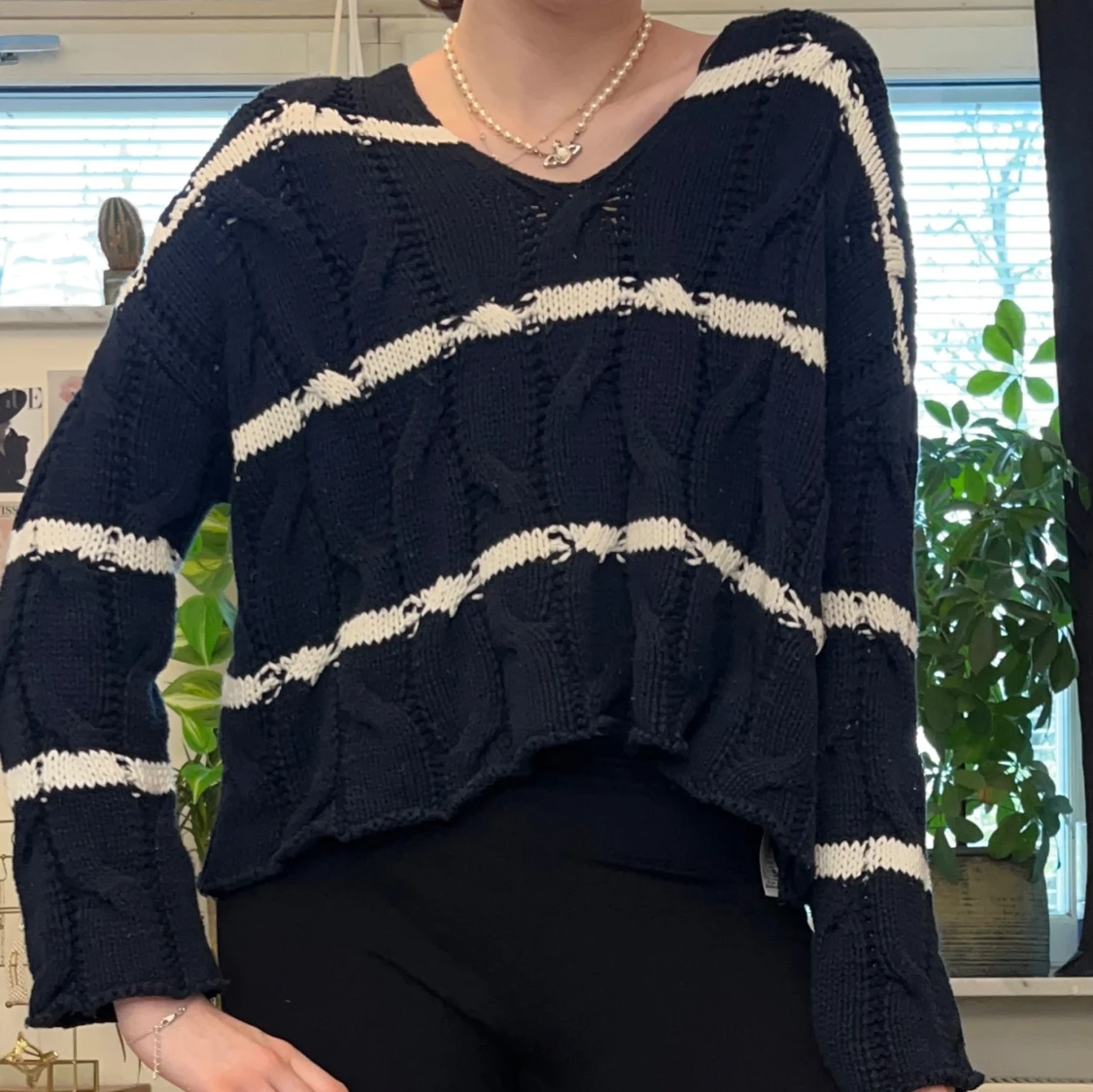 Randig kabelstickad tröja från Zara - 1