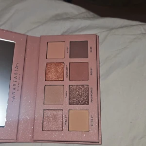 Anastasia ögonskuggspalett rosa nude - Snygg ögonskuggspalett från Anastasia Beverly Hills med åtta nyanser i nude, brunt, rosa och skimrande toner. Paletten har både matta och glittriga skuggor, perfekt för att skapa olika looks. Kommer i en rosa glittrig förpackning med spegel.