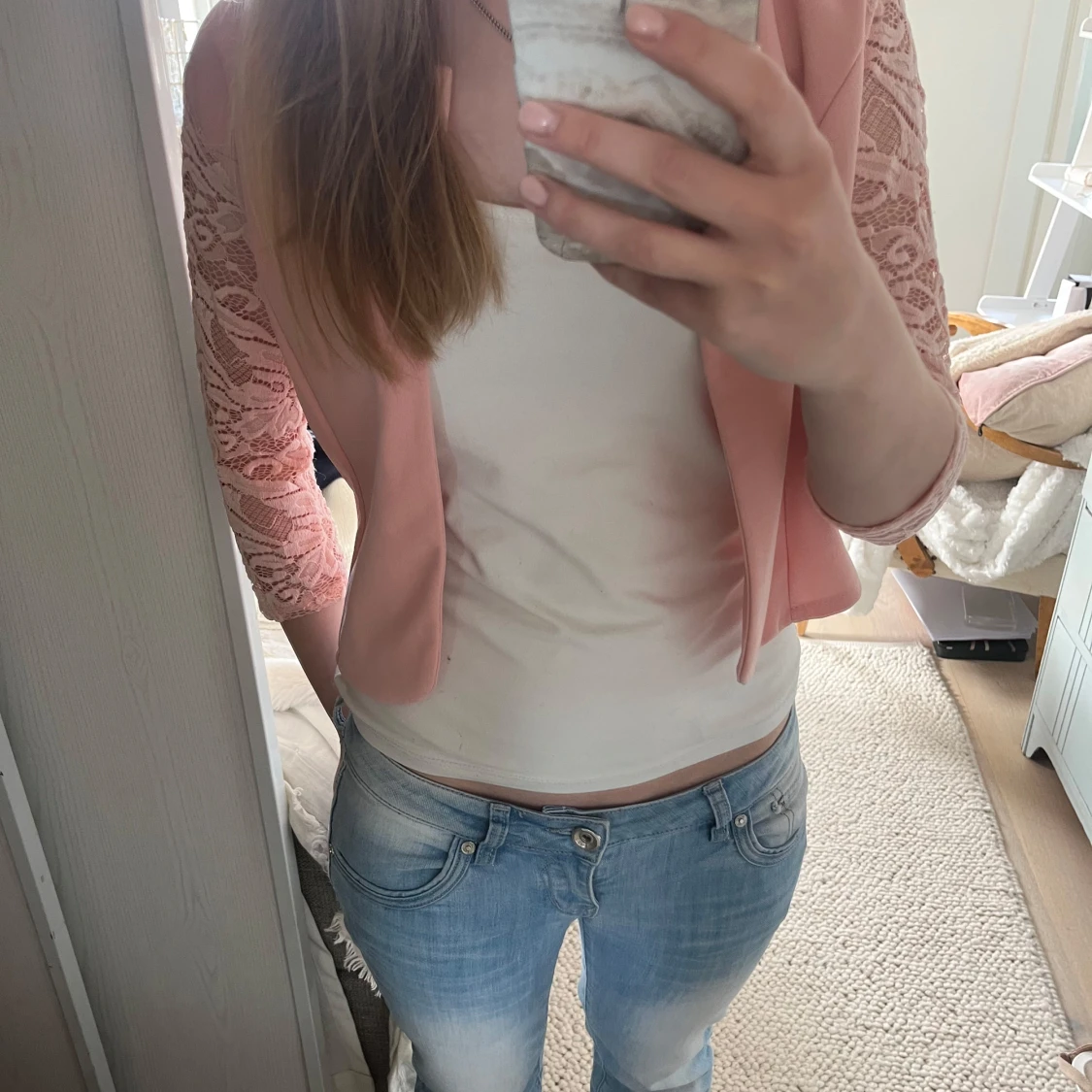 Rosa bolero med spetsärmar - 1