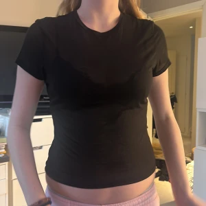Svart t-shirt från H&M - Säljer en klassisk svart t-shirt från H&M. Den har en normal passform och korta ärmar, perfekt för en enkel och stilren look. Passar till det mesta och är ett måste i garderoben. Är storlek L men sitter som S