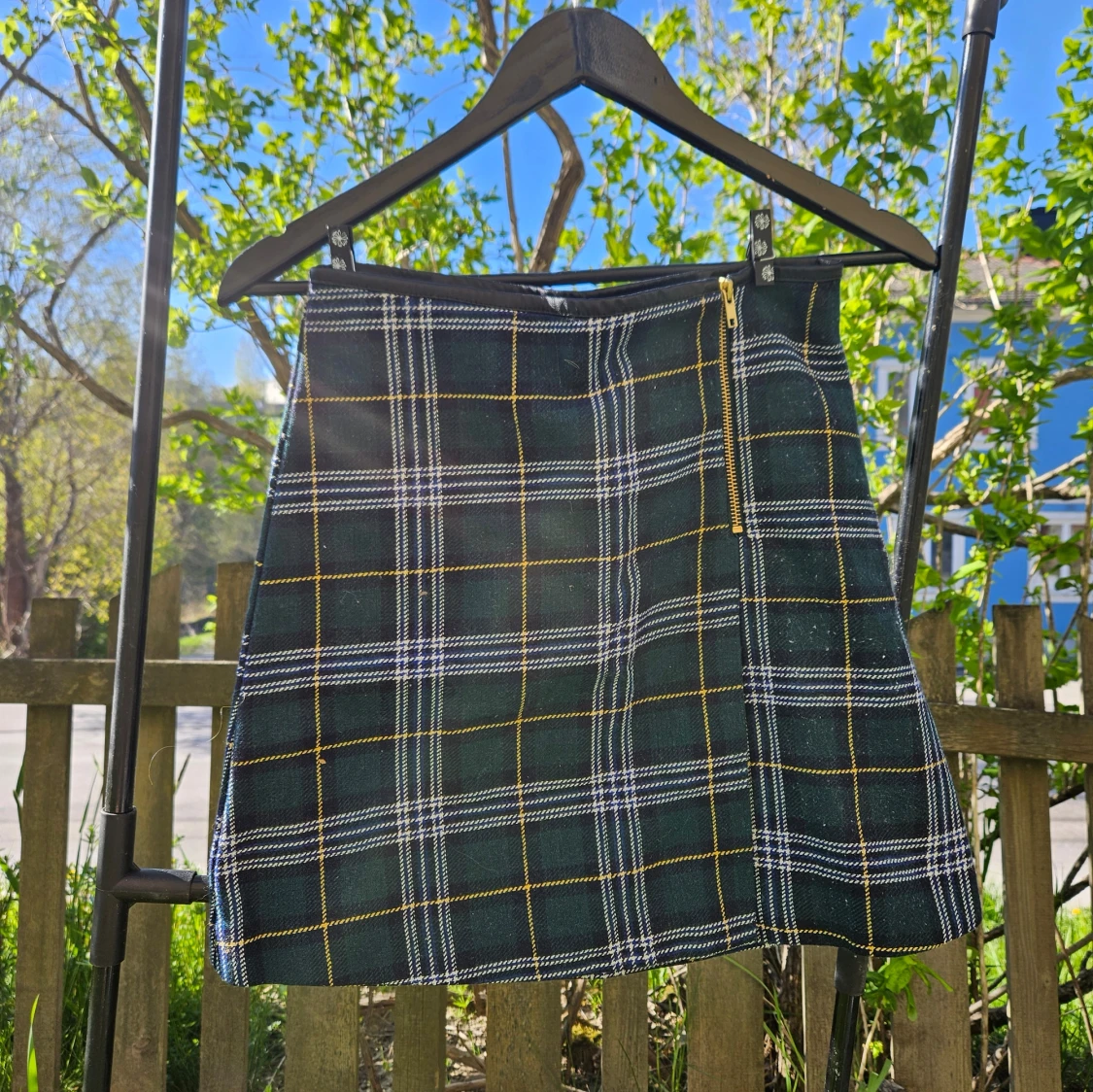 Grön rutig kjol med dragkedja