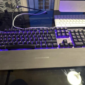 SteelSeries mekaniskt tangentbord med RGB-belysning - Säljer ett SteelSeries mekaniskt tangentbord med snygg RGB-belysning. Tangentbordet har numerisk del, handledsstöd och USB-anslutning. Perfekt för gaming eller arbete vid datorn.