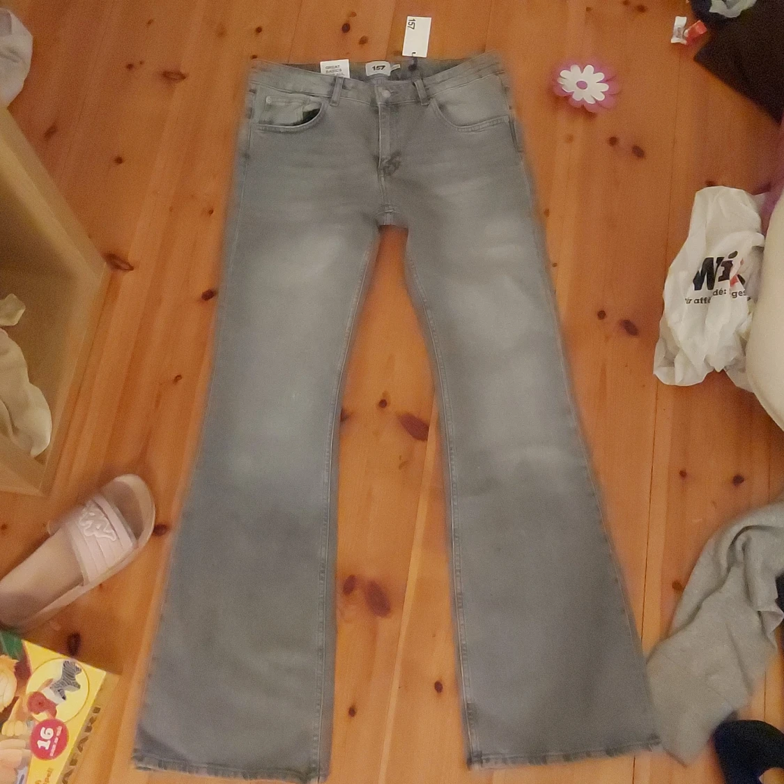 Grå bootcut jeans full length L - 2