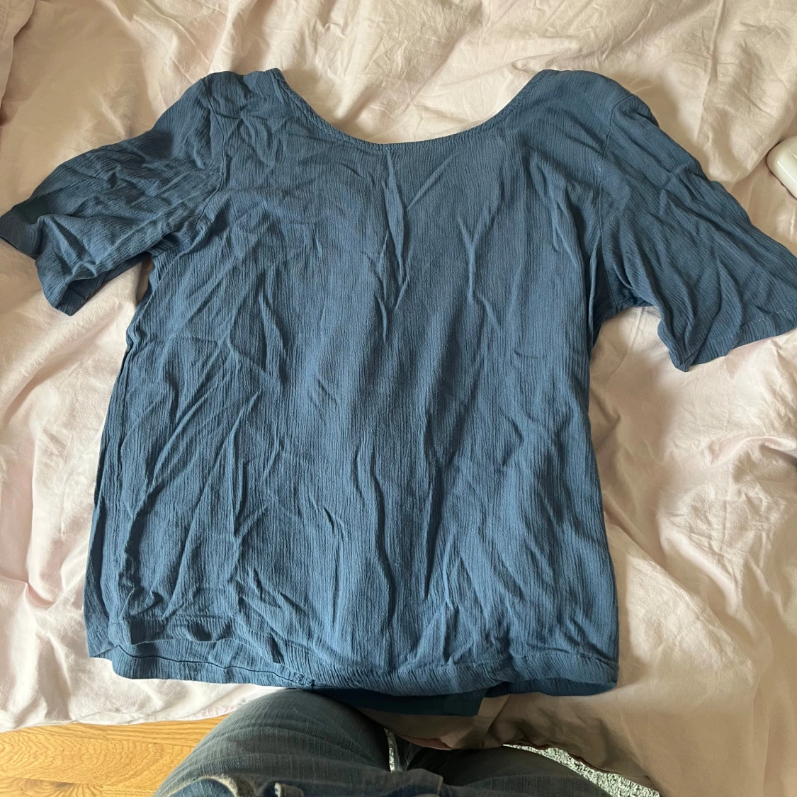 Blå enkel topp med trekvartsärm - 1