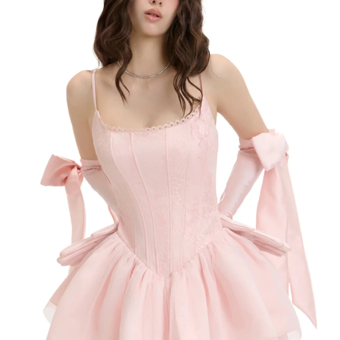 Rosa mini klänning med korsett - 2