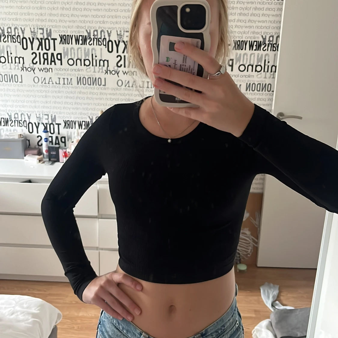 Svart ribbad croppad topp H&M Move XS