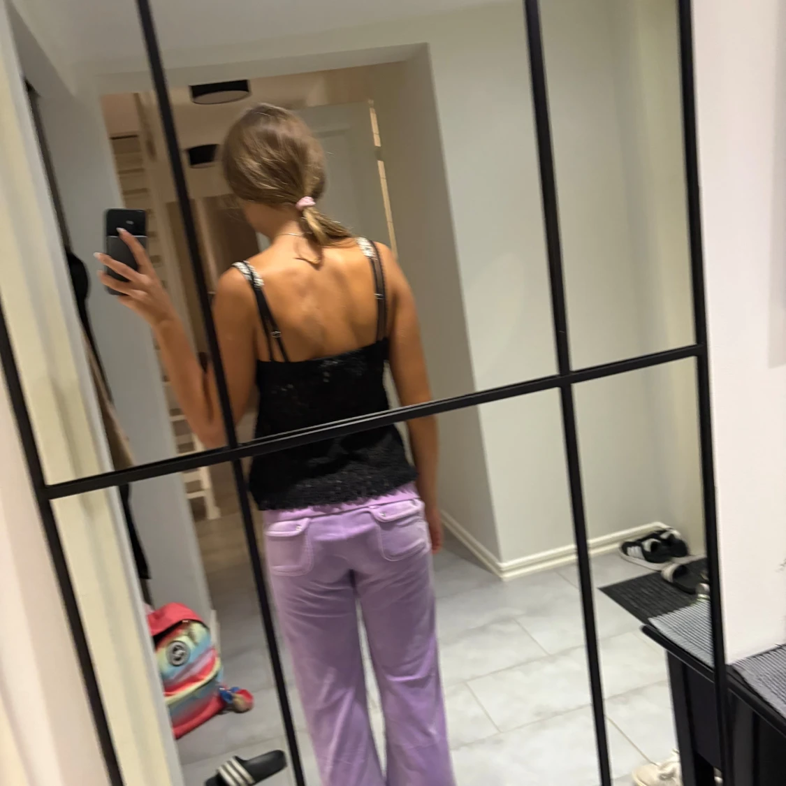 Ljuslila mjukisbyxor med snörning - 1