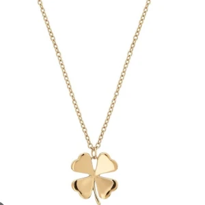 Guldhalsband med fyrklöver - Elegant guldhalsband med ett hänge i form av en fyrklöver. Perfekt för att ge en touch av lycka och stil till din outfit. Kedjan är tunn och smidig, vilket gör den bekväm att bära hela dagen.