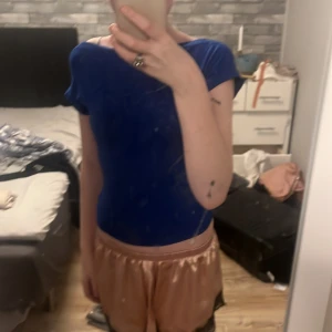 Blå topp från Shein - Säljer en blå topp från Shein med korta ärmar och en öppen rygg. Perfekt för en stilren look. Toppen är i en härlig blå färg och har en tight passform.