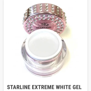 Starline Extreme White Gel 30ml - Starline Extreme White Gel från NG i en lyxig burk dekorerad med strass. Perfekt för att skapa en extremt vit finish på naglarna. Innehåller 30 ml gel. Den är knappt använd!!