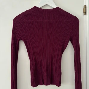 Vinröd ribbad långärmad topp - Säljer en vinröd långärmad tröja med ribbad struktur. Tröjan har en smal passform och är tillverkad i ett stretchigt, genomskinligt material. Priset kan diskuteras🍓