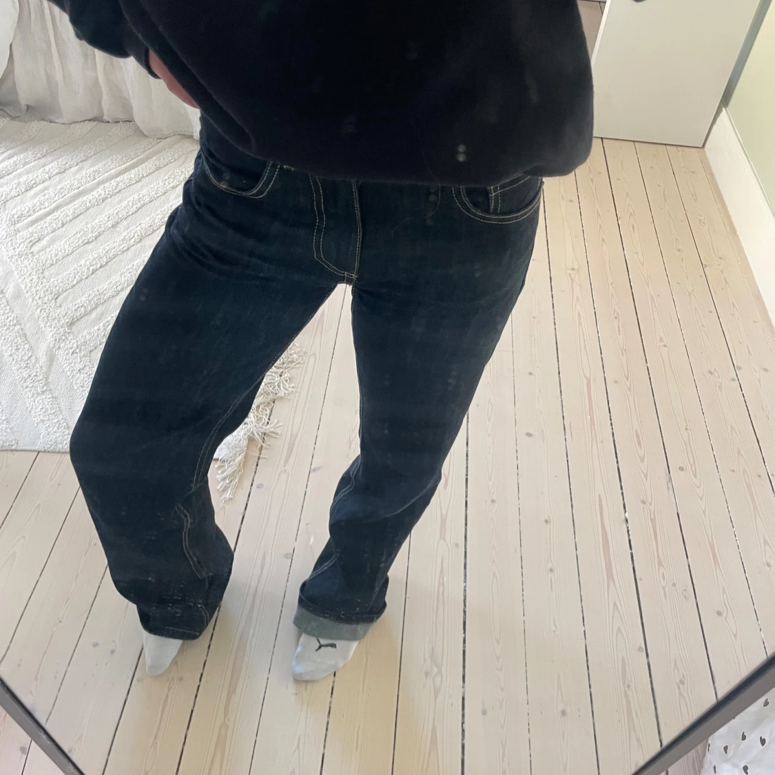 Mörkblå raka jeans från zara - 1