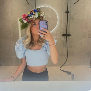 Ljusblå topp - Säljer den här superfina toppen/blusen som jag inte använder längre💕 perfekt till sommaren och passar mig med xs och är 155 lång💕