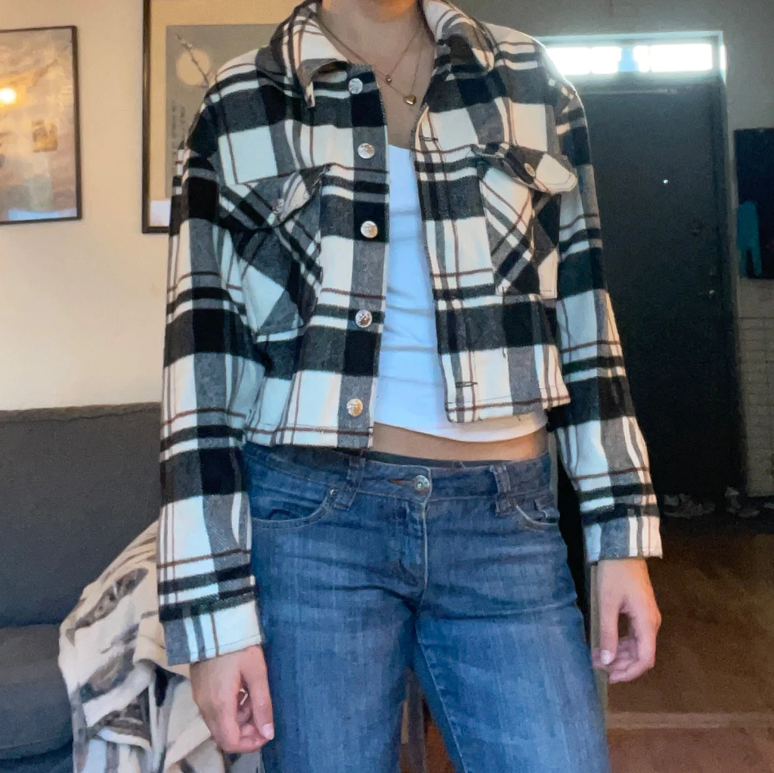 Rutig croppad jacka från Zara