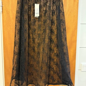 Svart spetskjol med paljetter från Neo Noir - Säljer en lång, transparent svart kjol från Neo Noir med vackert spetsmönster och små paljetter . 