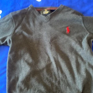 Mörkgrå v-ringad tröja från Cappalo - Säljer en mörkgrå v-ringad tröja från Cappalo med lång ärm. Tröjan har en röd broderad logga på bröstet och är tillverkad i ett mjukt material som passar perfekt till kyligare dagar.