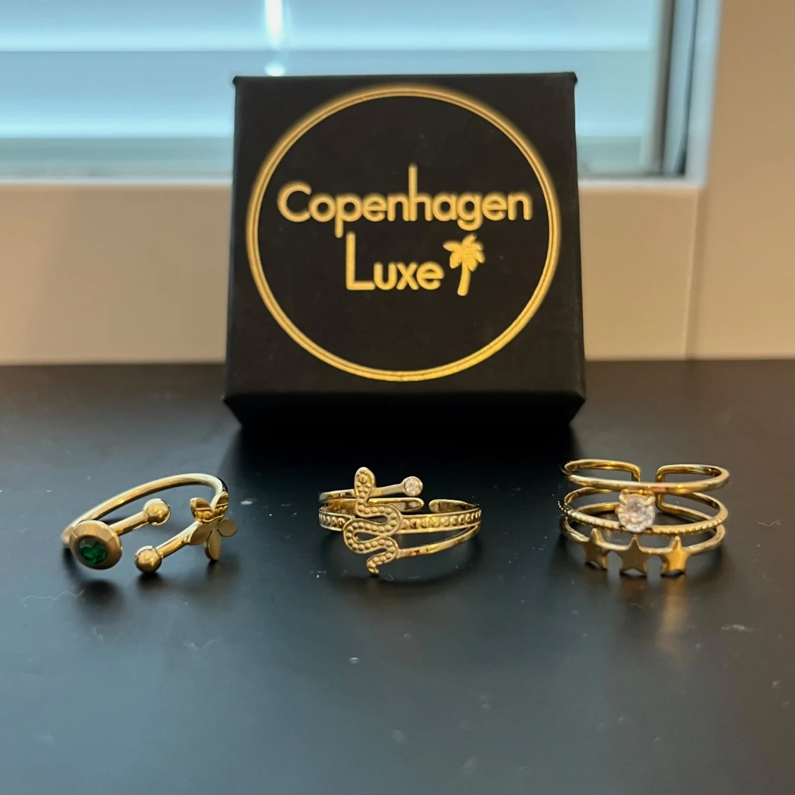 3 st guldiga ringar Copenhagen Luxe