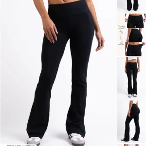 Svarta yogapants - Svarta mjukisbyxor med bootcut passform och hög midja. Byxorna är stretchiga och sitter tajt upptill men släpper ut vid benen. Perfekta för en chill och sportig look. Tillverkade i mjukt material som känns skönt mot huden. Yogapants från madrass storlek S-regular