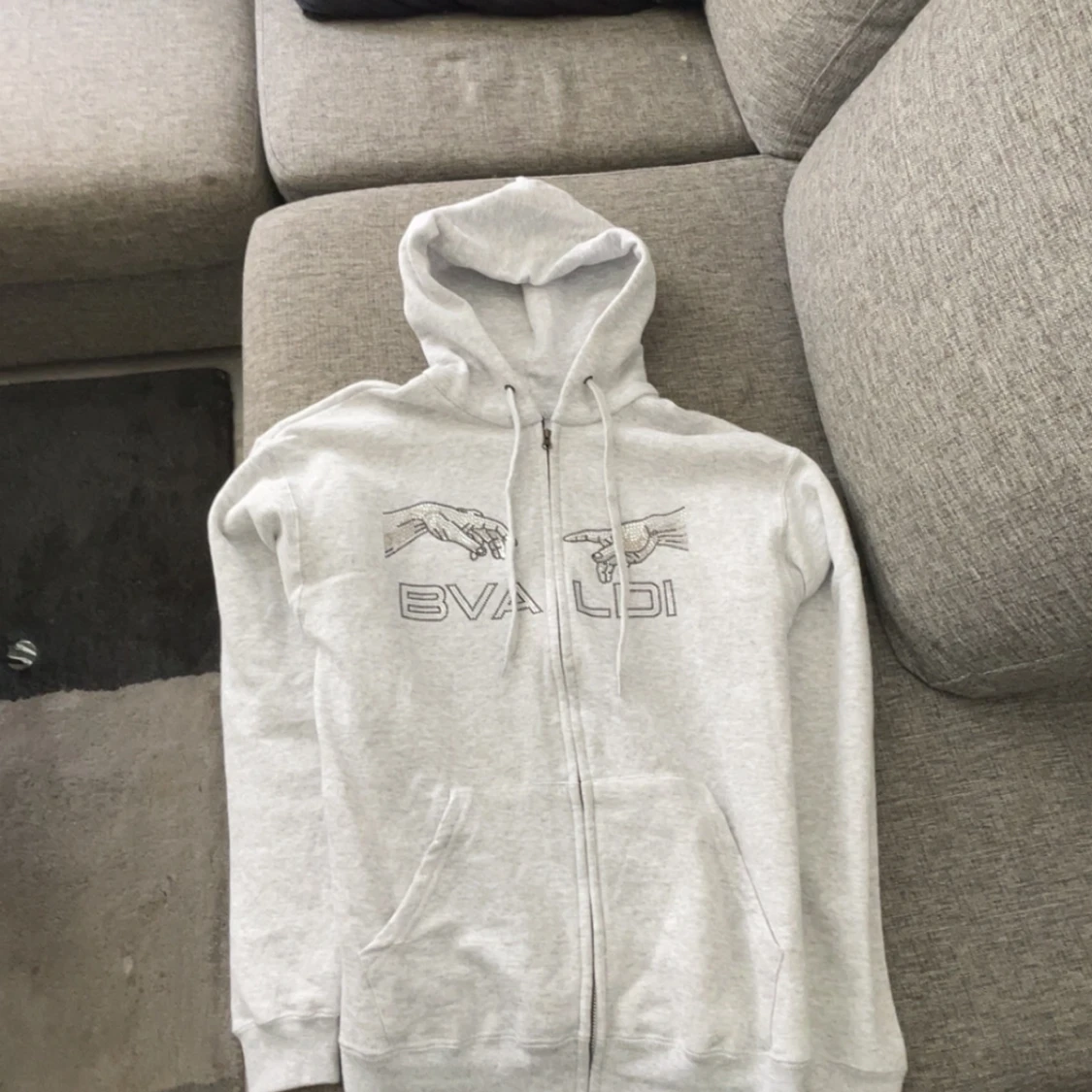 Ljusgrå hoodie från BVALDI med tryck