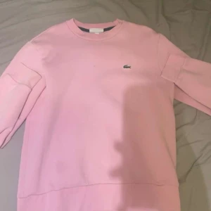 Lacoste sweatshirt  - Säljer en klassisk rosa sweatshirt från Lacoste med broderad krokodil på bröstet. Tröjan har rund halsringning, lång ärm och en relaxed passform. Perfekt för dig som gillar stilren och enkel design med en touch av färg.