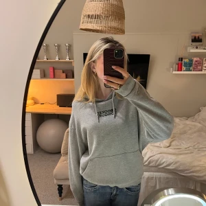 Grå hoodie från ASOS - Säljer en grå hoodie från ASOS DESIGN med texten 'CROOKED TONGUES' tryckt på bröstet. Den har en klassisk passform med långa ärmar med en justerbar huva och är knappt använd💕