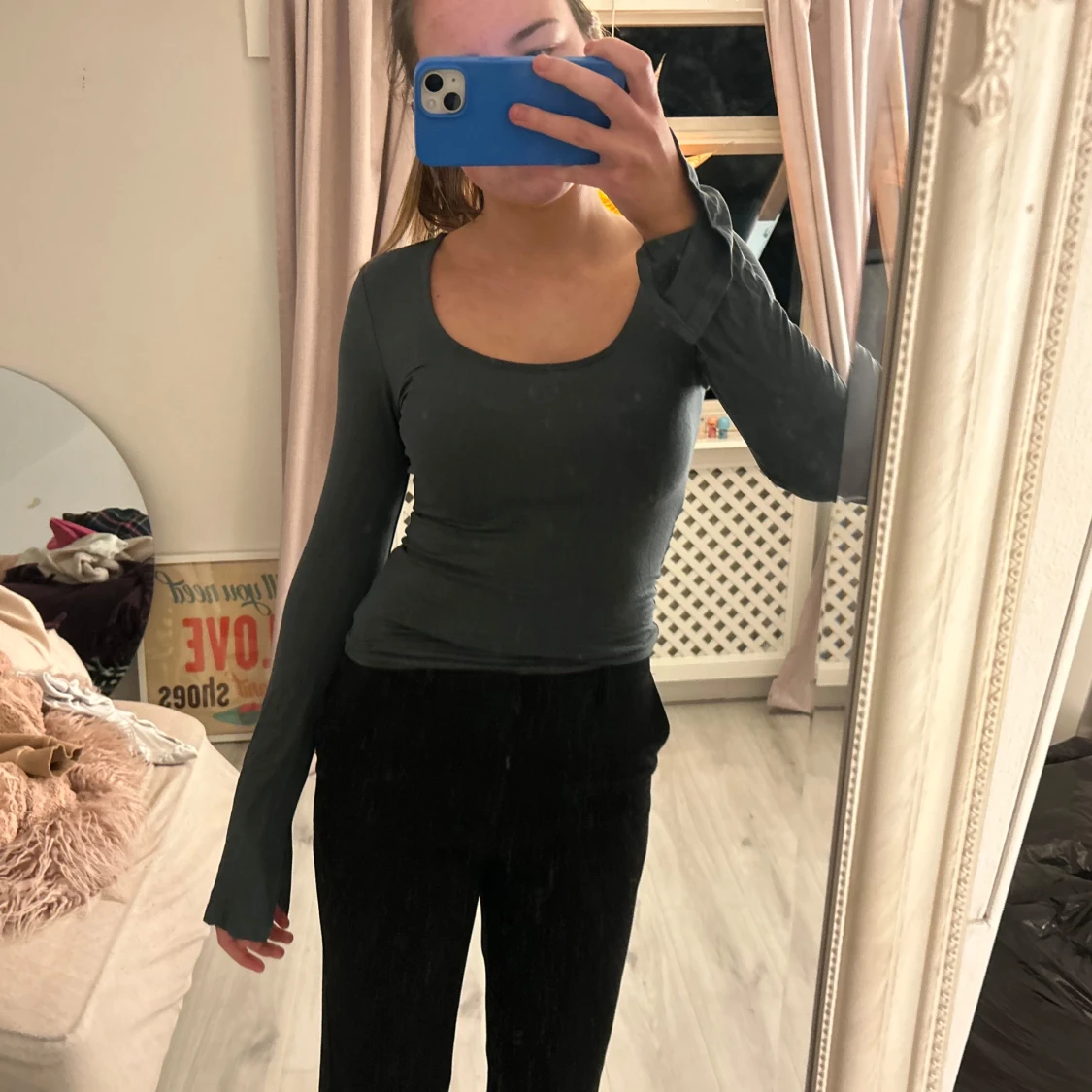 Mörkgrön långärmad topp - 90