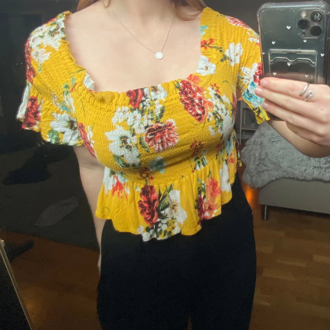 Gul blommig offshoulder topp - 1