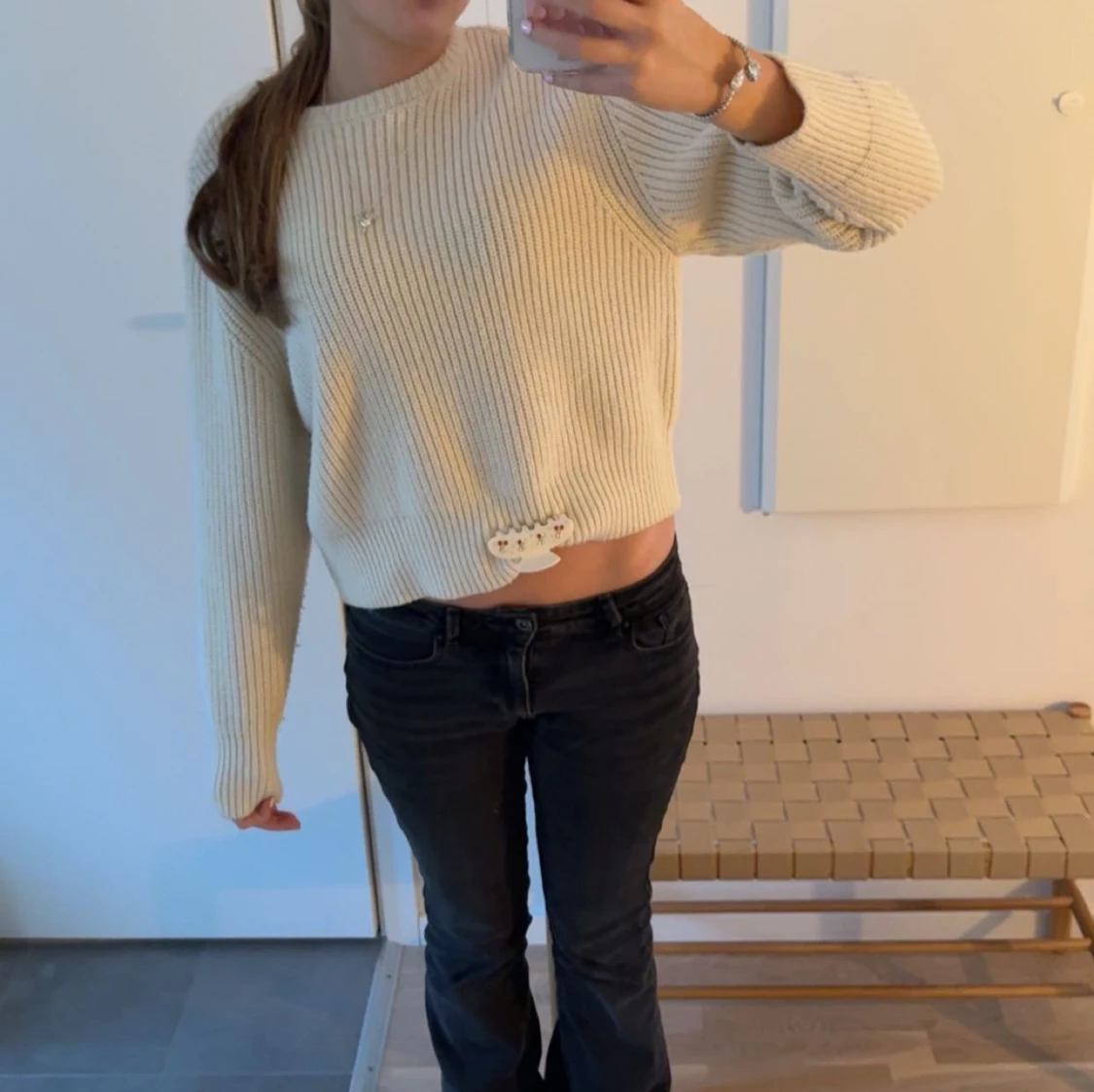 Beige ribbad tröja från Zara