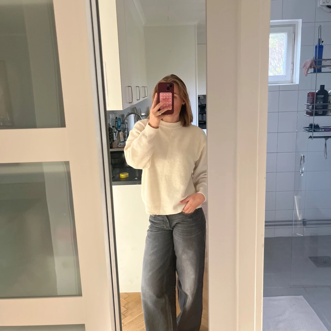 Vit stickad tröja - 90