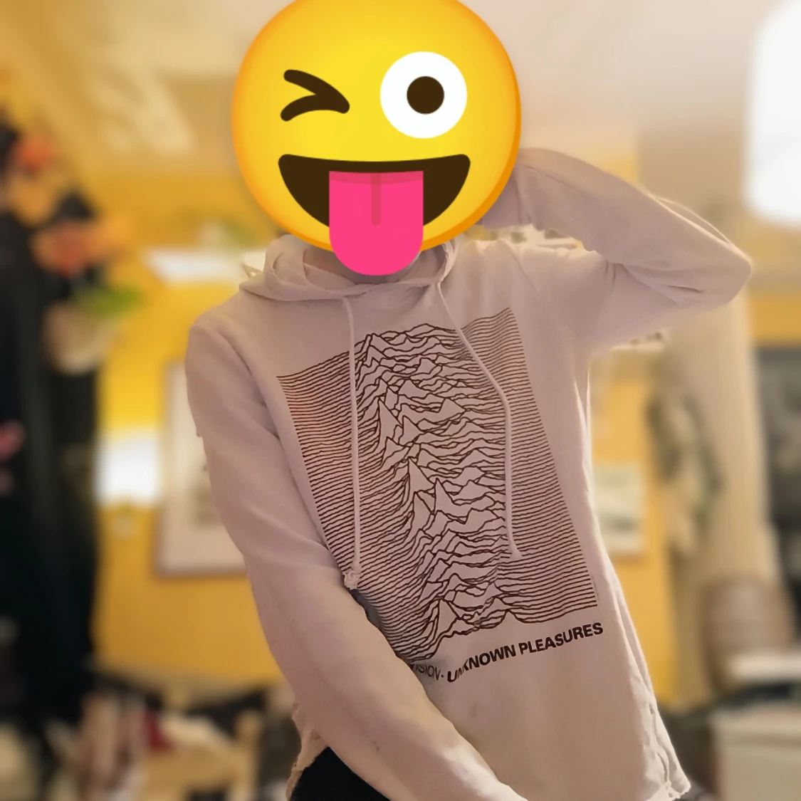 Vit/Beige hoodie med Joy Division-tryck - 1