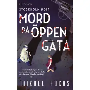 Nya Sveavägen, Stockholm, en regnig kväll i september 1949. På väg till sitt kontor blir advokat Henrik Wagner skjuten av sin fru Cecilia. Hon grips på bar gärning av några poliser som bevittnar händelsen. Cecilia påstår sig ha skjutit maken i självförsvar då han under en längre tid ska ha misshandlat henne. Den cyniske och slitne kriminalöverkonstapel Håkansson verkar ha en enkel utredning framför sig. Snart uppdagas dock omständigheter som gör fallet betydligt mer komplicerat än vid första anblick. Mord på öppen gata är första delen i kriminalserien Stockholm noir och blev nominerad till en Crimetime Award för årets deckardebut 2019. MIKAEL FUCHS bor i Stockholm och är författare, tecknare och jurist. 