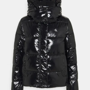 Svart glansig pufferjacka från Calvin Klein - Snygg svart pufferjacka från Calvin Klein med glansig finish och hög krage. Har knappt använt då jag har andra jackor jag använder mer skriv om fler bilder eller frågor. Pris kan diskuteras 