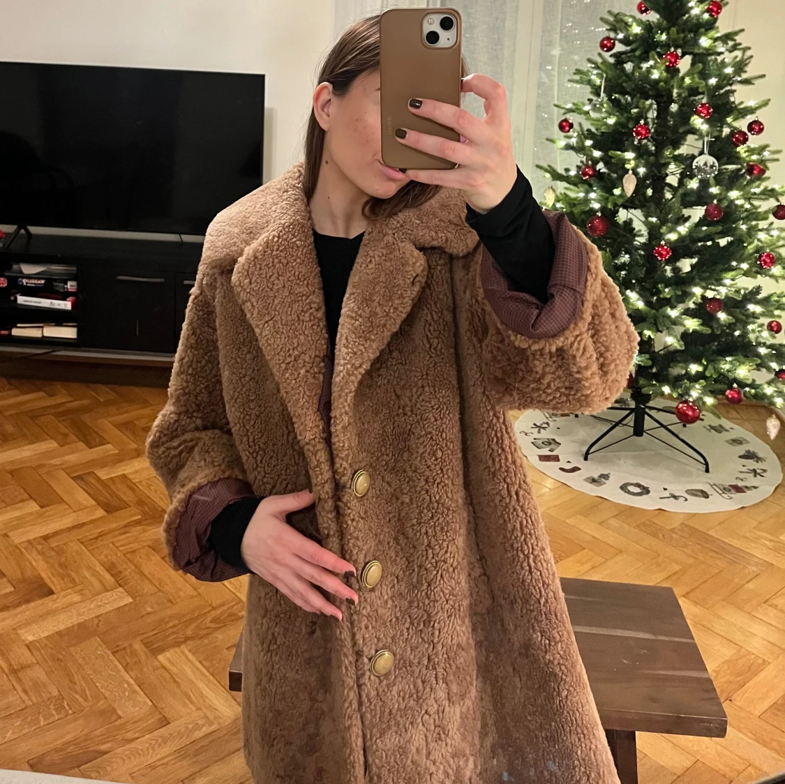 Brun teddyjacka med knappar - 90