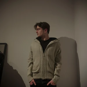 Beige stickad hoodie - Säljer en mysig beige stickad hoodie med dragkedja. Perfekt för kyliga dagar med sin långa ärmar och ribbade detaljer vid ärmslut och nederkant. En stilren och bekväm tröja för alla tillfällen.