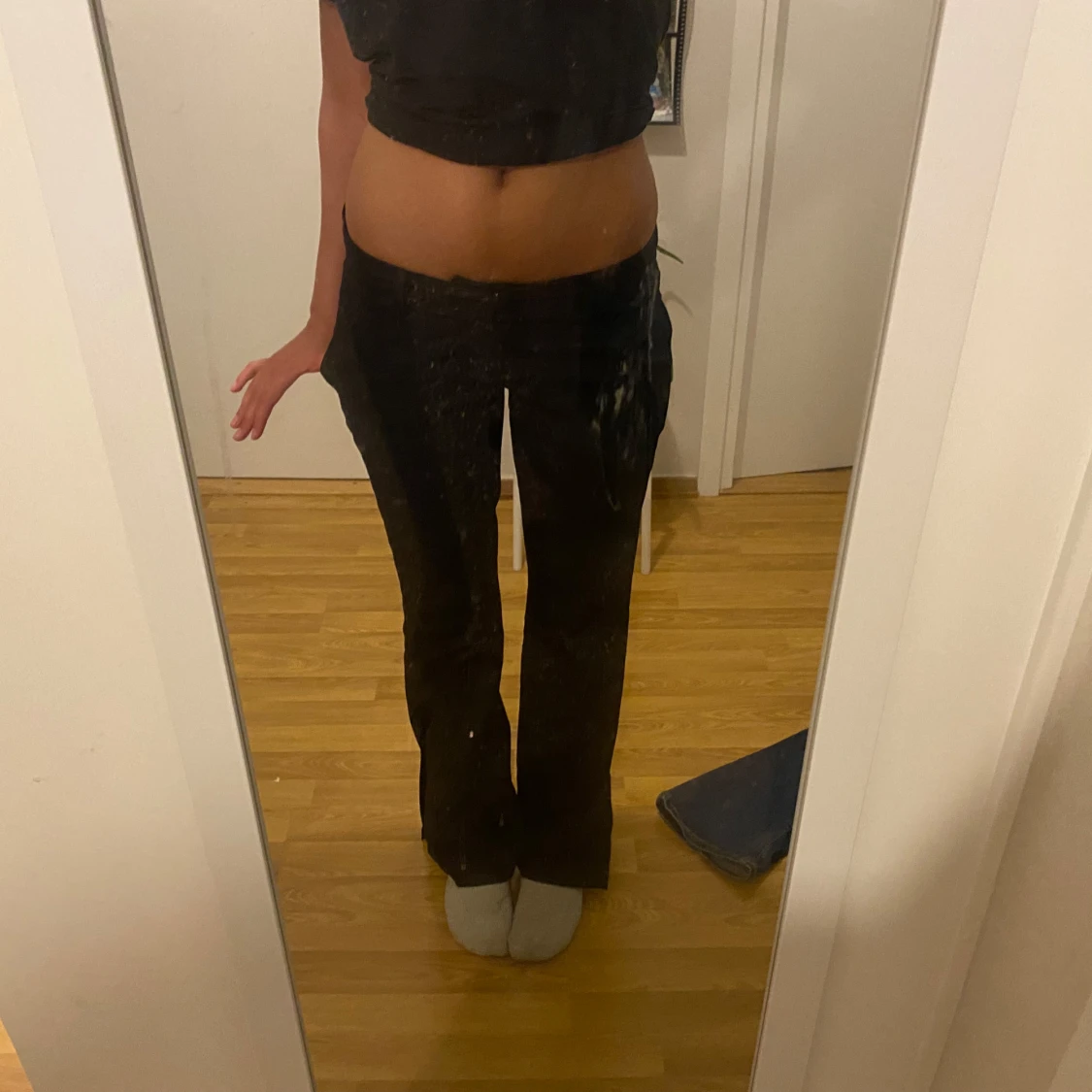 Svarta lågmidjade kostymbyxor 