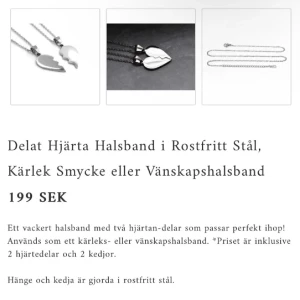 Delat hjärta halsband i rostfritt stål - Vackert halsband med två hjärtan som passar ihop, perfekt som kärleks- eller vänskapshalsband. Inkluderar två hjärtdelar och två kedjor i rostfritt stål.