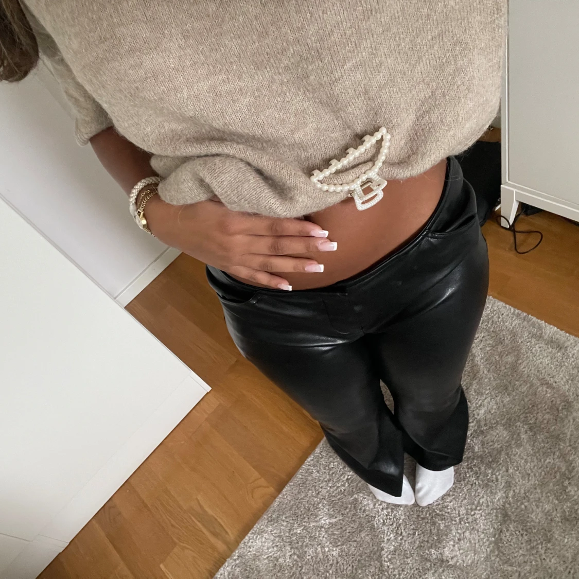 Lågmidjade skinnbyxor  - 90