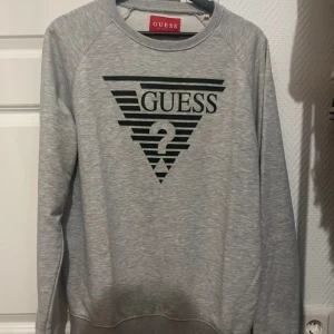 Grå sweatshirt från Guess - Snygg grå sweatshirt från Guess med det ikoniska logotyptrycket på framsidan. Tröjan har rund hals och långa ärmar, perfekt för en casual look. Mjuk och bekväm för vardagsbruk.