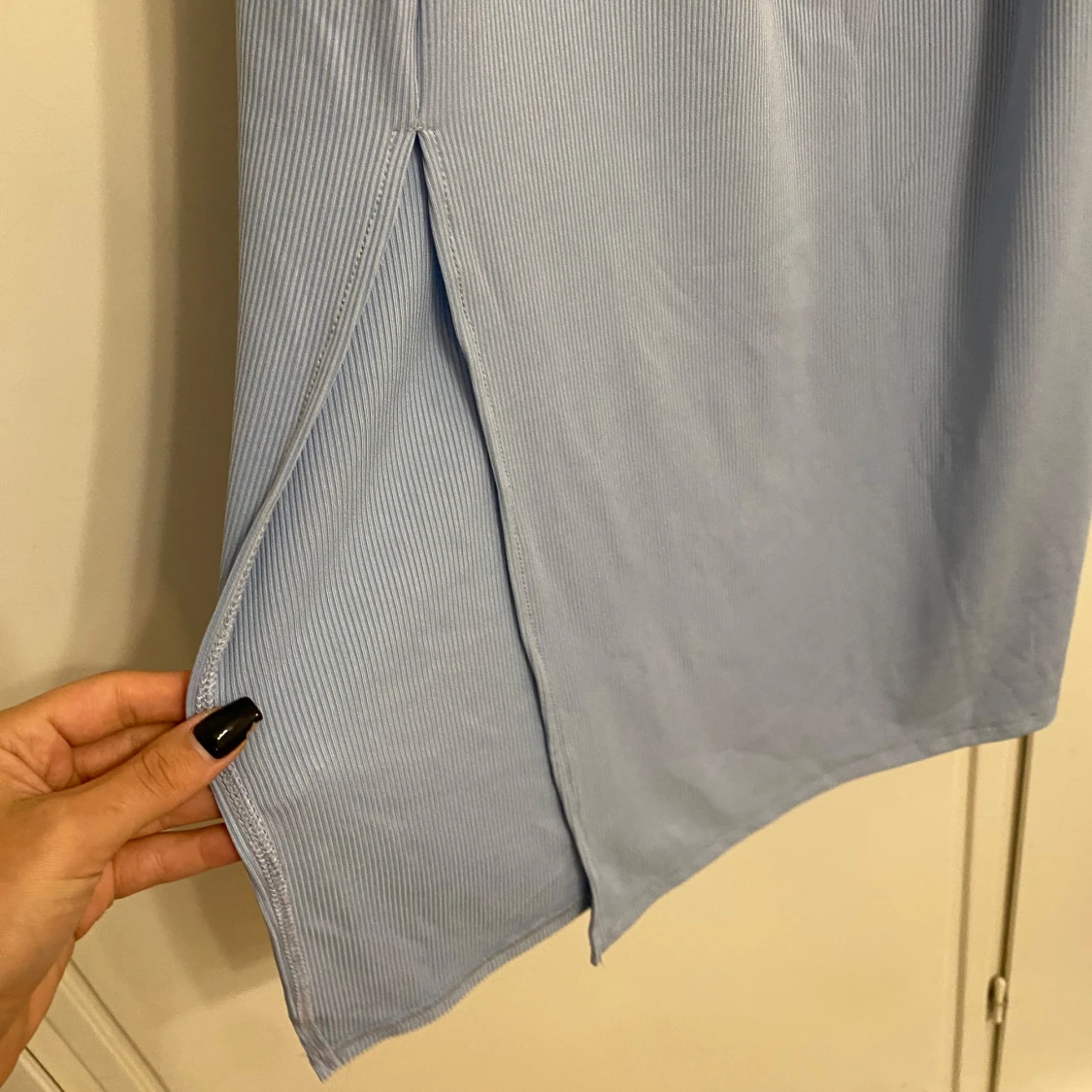 Ljusblå ribbad långklänning - 91