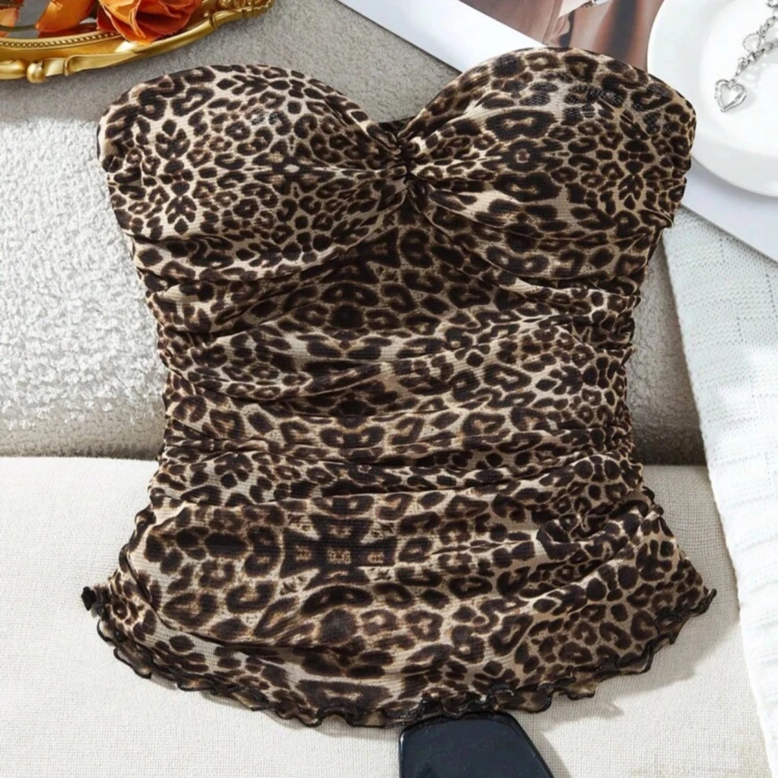 Leopardmönstrad tubtopp